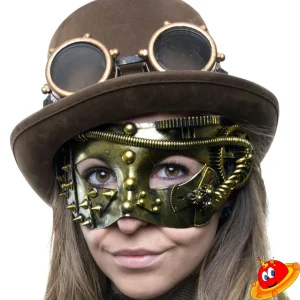 ⚙️ Maschera Steampunk Metallizzata con Borchie e Tubi - Accessorio Cosplay 🕰️