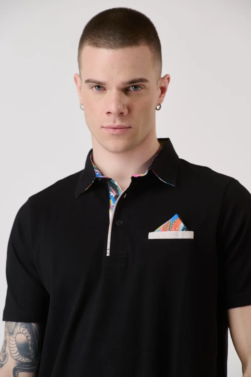 Polo Piquet Nera con Pochette e interni in tessuto V2